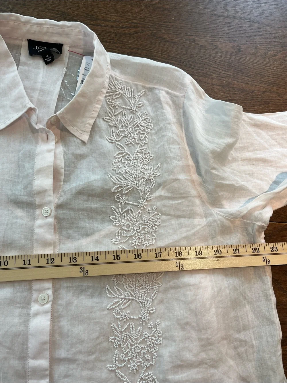 NEW! J. Crew Collection Light Pink beaded Button-Front Women’s Top ramie size 16